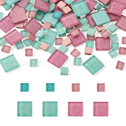 Elecrelive 252Pcs 2 Style Glass Cabochons, Mosaic Tiles, for Home Decoration or DIY Crafts, Square, Colorful, 10x10x4mm, 20x20x4mm(GGLA-EL0001-01B)