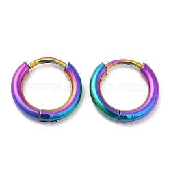 Ion Plating(IP) Titanium Alloy Huggie Hoop Earrings for Women, Rainbow Color, 12 Gauge, 12x2mm(EJEW-A100-01C-RC)