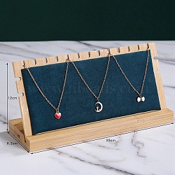 Wood with Velvet Necklace Display Stand Jewelry Pendant Holder Accessory, Hanger Counter Showcase Jewelry Props Ornaments, Marine Blue, 250x82x120mm(PW-WG92612-04)