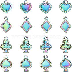 16Pcs 4 Style Rack Plating Rainbow Color Alloy Pendants, Cadmium Free & Nickel Free & Lead Free, Rhombus & Spade & Club & Heart, Rainbow Color, 14.5~19x12x2~3mm, Hole: 1.8~2mm, 4pcs/style(FIND-CA0005-73)