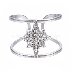 304 Stainless Steel Star Open Cuff Ring with Rhinestone, Hollow Chunky Ring for Women, Stainless Steel Color, US Size 7 3/4(17.9mm)(RJEW-T023-89P)