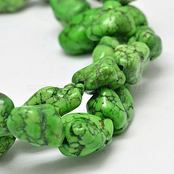 Dyed Natural Magnesite Bead Strands, Nugget, Lime Green, 19~30x22~38mm, Hole: 1mm, about 44~100pcs/1000g(G-M139-13-C)
