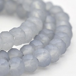 Pearl Luster Plated Faceted Rondelle Glass Beads Strands, Frosted, Light Grey, 6x4mm, Hole: 1mm, about 100pcs/strand, 17.3 inch(EGLA-J054-6x4mm-PL02)