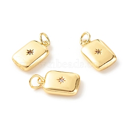 Brass Micro Pave Clear Cubic Zirconia Pendants, Cadmium Free & Lead Free, Rectangle, Real 18K Gold Plated, 14x9.5x3.5mm, Hole: 3.5mm(ZIRC-P094-17G-RS)