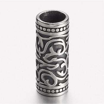 304 Stainless Steel Tube Beads, Antique Silver, 24x9.5mm, Hole: 7mm