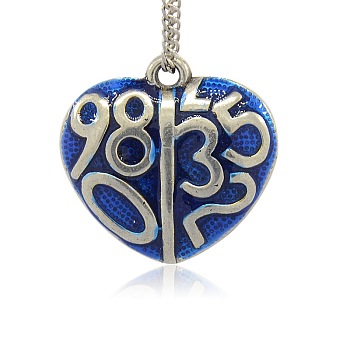 Antique Silver Tone CCB Plastic Enamel Pendants, Heart with Number, Dark Blue, 31x32x10mm, Hole: 3mm