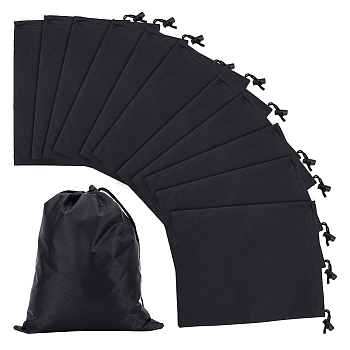 Polyester Bags, with Drawstring Ropes, Rectangle, Black, 30x24x0.04cm