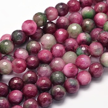 Dyed Natural Malaysia Jade Round Bead Strands, Imitated Tourmaline, Faceted, 6mm, Hole: 1mm, about 60pcs/strand, 15.5 inch