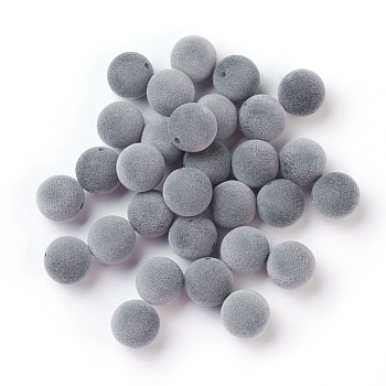 Flocky Acrylic Beads, Half Drilled, Round, Gray, 16mm, Hole: 1.6mm
