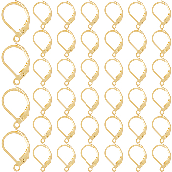 304 Stainless Steel Leverback Earring Findings, with Loop, Real 24K Gold Plated, 15x10x2mm, Hole: 1.4mm, Pin: 1x0.8mm, 60Pcs/box