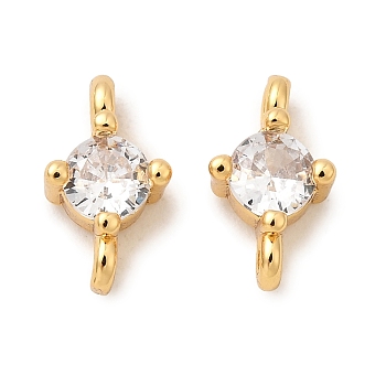 Brass Pave Clear Cubic Zirconia Connector Charms, Real 18K Gold Plated, Nickel Free, Flat Round, 10x6x4mm, Hole: 1~1.2mm