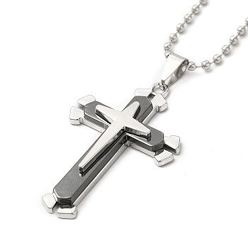 Alloy Cross Pandant Necklace with Ball Chains, Gothic Jewelry for Men Women, Black, 24.41 inch(62cm)