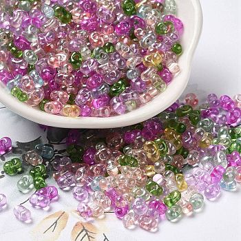Baking Glass Seed Beads, Peanut, Mixed Color, 5.5~6x3~3.5x3mm, Hole: 1~1.2mm