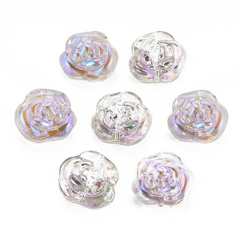 Electroplate Transparent Glass Beads, Half Plated, Rose Flower, Plum, 12.5x14x8.5mm, Hole: 1mm