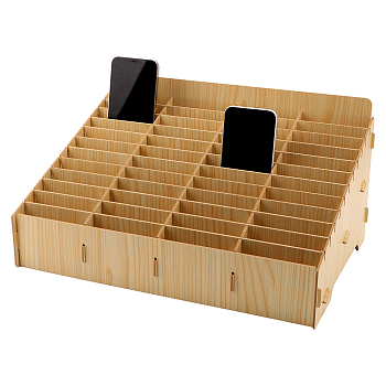 48-Grid Wooden Cell Phone Storage Box, Mobile Phone Holder, Desktop Organizer Storage Box for Classroom Office, Wheat, Finished Product: 425x423x293mm