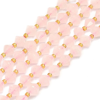 Natural Rose Quartz Beads Strands, Rhombus, 8~8.5x8~8.5mm, Hole: 1mm, about 37pcs/strand, 15.35''(39cm)