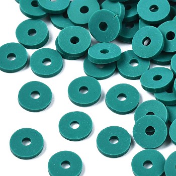 Handmade Polymer Clay Beads, Disc/Flat Round, Heishi Beads, Light Sea Green, 6x1mm, Hole: 2mm, about 23500pcs/1000g