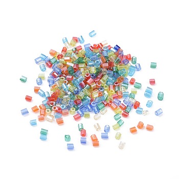 Grade A Glass Seed Beads, Hexagon(Two Cut), Transparent Colours Lustered, Mixed Color, 1.5~2.5x1.5~2mm, Hole: 0.8mm, about 2100pcs/bag, 450g/bag