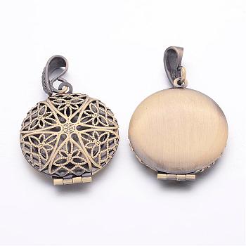 Brass Diffuser Locket Pendants, Picture Frame Charms for Necklace, Lead Free, Antique Bronze Color, about 27mm wide, 42.5mm long, hole: 4mm, 19mm Inner Diameter