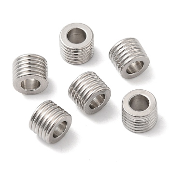 202 Stainless Steel European Beads, Large Hole Beads, Grooved Beads, Column, Stainless Steel Color, 8x6mm, Hole: 4mm