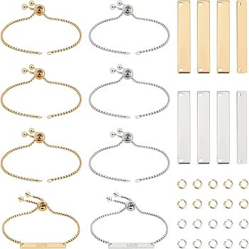 DIY Rectangle Link Slider Bracelet Making Kit, Including 304 Stainless Steel Bracelet Making & Connector Charms, Golden & Stainless Steel Color, 56Pcs/box