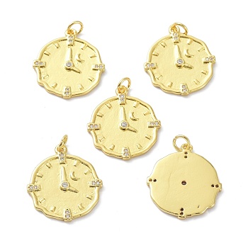 Brass Clear Cubic Zirconia Pendants, Long-Lasting Plated, Real 18K Gold Plated, with Jump Ring, Clock, Lead Free & Cadmium Free, Clear, 23x20.5x2mm, Hole: 3.5mm