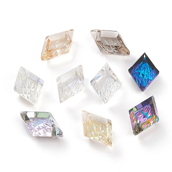 Embossed Glass Rhinestone Pendants, Rhombus, Faceted, Mixed Color, 19x12x6mm, Hole: 1.5mm