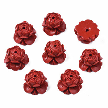 Lotus Cinnabar Beads, Flower, FireBrick, 12x18x18mm, Hole: 2mm
