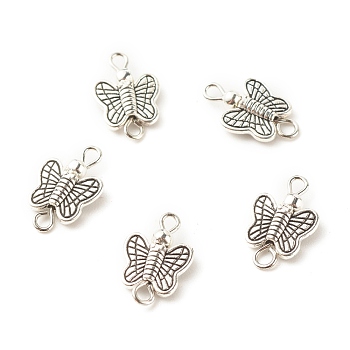 Tibetan Style Alloy Connector Charms, with Brass Loops, Butterfly, Antique Silver & Platinum, 16x10x3.5mm, Hole: 2mm