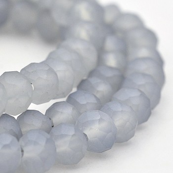 Pearl Luster Plated Faceted Rondelle Glass Beads Strands, Frosted, Light Grey, 6x4mm, Hole: 1mm, about 100pcs/strand, 17.3 inch