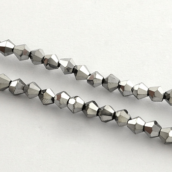 Electroplate Glass Bead Strands, Rainbow Plated, Faceted Bicone, Silver Plated, 3x3.5mm, Hole: 1mm, about 113~115pcs/strand, 36~36.5cm