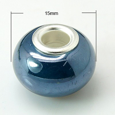 15mm MarineBlue Rondelle Porcelain + Brass Core