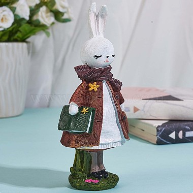 芝生の庭のテーブルの家の装飾のための樹脂の立っているウサギの像のバニーの彫刻の卓上ウサギの置物（茶色）(JX085A)-3