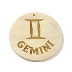 Wood Pendants, Flat Round, Gemini, 40x39x6mm, Hole: 1.6mm(WOOD-K011-01A)
