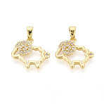 Brass Micro Pave Clear Cubic Zirconia Pendants, Sheep Charms, Real 18K Gold Plated, 14.5x16x2mm, Hole: 4.5x2mm(KK-N259-03G)