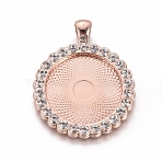 Alloy Pendant Cabochon Settings, with Crystal Rhinestone, Flat Round, Rose Gold, Tray: 25mm, 42.5x34x3.5mm, Hole: 3.5x5.5mm(PALLOY-WH0065-91RG)