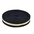 Polyester Glitter Jacquard Ribbon, Emobridered Woven Ribbon, Black, 1 inch(25mm), about 25.00 Yards(22.86m)/Set(FB-XCP0001-07)