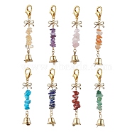 8Pcs 8 Styles Iron Pendant Decorations, with Zinc Alloy Lobster Claw Clasps and Gemstone Beads, Bell, Mixed Color, 68mm, 1pc/style(HJEW-JM01723)