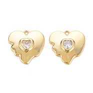 Rack Plating Brass Cubic Zirconia Pendants, Long-Lasting Plated, Lead Free & Cadmium Free, Mask, Real 18K Gold Plated, 17.5x17.5x3mm, Hole: 1.5mm(KK-S360-145-NR)
