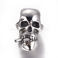 304 Stainless Steel Beads, Skull, Antique Silver, 22x14x15mm, Hole: 6mm(STAS-F212-062AS)