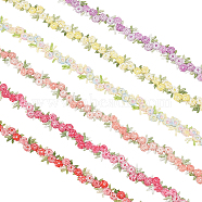 Elite 6 Yards 6 Colors Flower Polyester Embroidery Lace Ribbon, Clothes Accessories Decoration, Mixed Color, 5/8 inch(15mm), 1 yard/color(OCOR-PH0002-17)