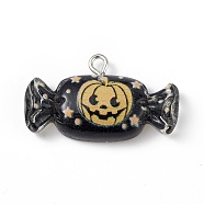 Translucent Resin Pendants, Halloween Candy Charms, with Platinum Tone Iron Loops, Black, 18.5x31x6mm, Hole: 2mm(RESI-D064-01P-03)