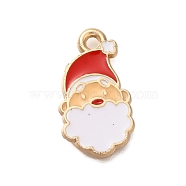 Christmas Theme Alloy Enamel Pendants, Light Gold, Santa Claus, 18.5x10.5x1.3mm, Hole: 1.6mm(FIND-M039-02J)