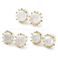Rack Plating Brass Stud Earrings, Natural Pearl & Cubic Zirconia
 Sun Earrings, Long-Lasting Plated, Golden, 18.5~20x16.5~18mm(KK-K348-08G)