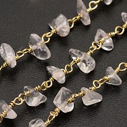 3.28 Feet Handmade Crystal Chip Beaded Chains, Unwelded, with Golden Plated Brass Findings, 4~9x11x2~8mm(X-CHC-L028-06)
