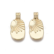 Brass Pendants, Oval with Sun, Nickel Free, Real 18K Gold Plated, 21.5x10.5x4.5mm, Hole: 2mm(KK-R133-006-03G-NF)