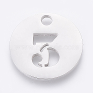 Non-Tarnish 304 Stainless Steel Pendants, Cut-Out, Hollow, Flat Round with Number, Stainless Steel Color, Num.3, 19x1.5mm, Hole: 2.5mm(X-STAS-F233-03-P)