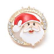 Golden Plated Alloy Brooches, with Crystal Rhinestone and Enamel, Santa Claus Head, for Christmas, Colorful, 38.5x35.5x13.5mm, Pin: 0.8mm(X-JEWB-L011-001G)