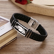 Leather Cord Braided Bracelets, Stainless Steel Bracelet with Buckle, Leaf, 8-5/8 inch(22cm)(PW-WG19457-02)