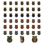 PandaHall Elite Alloy Slide Charms, with Opal, Flat Round with Bowknot, Bracelet Accessories, Antique Bronze, Mixed Color, 16.5x13x7.5mm, Hole: 11x2.5mm, 6 colors, 6pcs/color, 36pcs/box(PALLOY-PH0001-58AB)